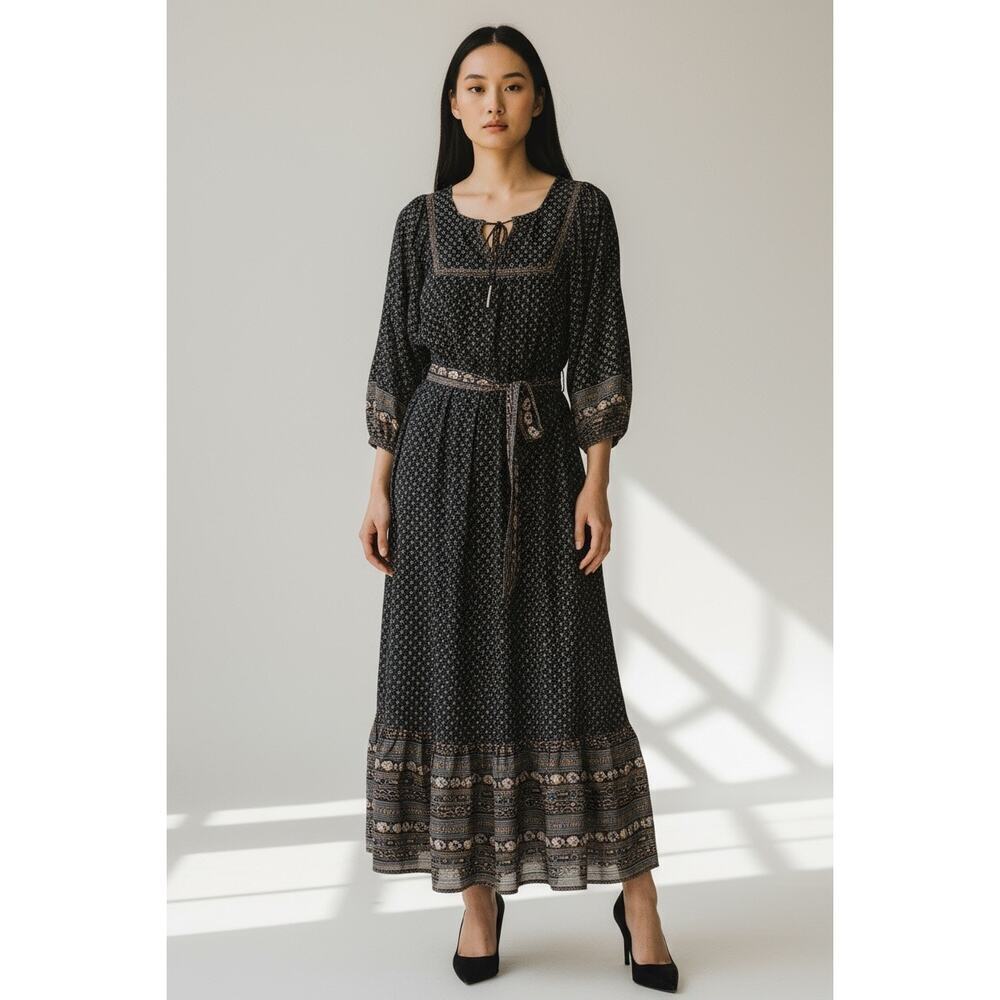 American Eagle AE77 Organic Cotton Boho Peasant Maxi Dress Tie Belt Size S NWT